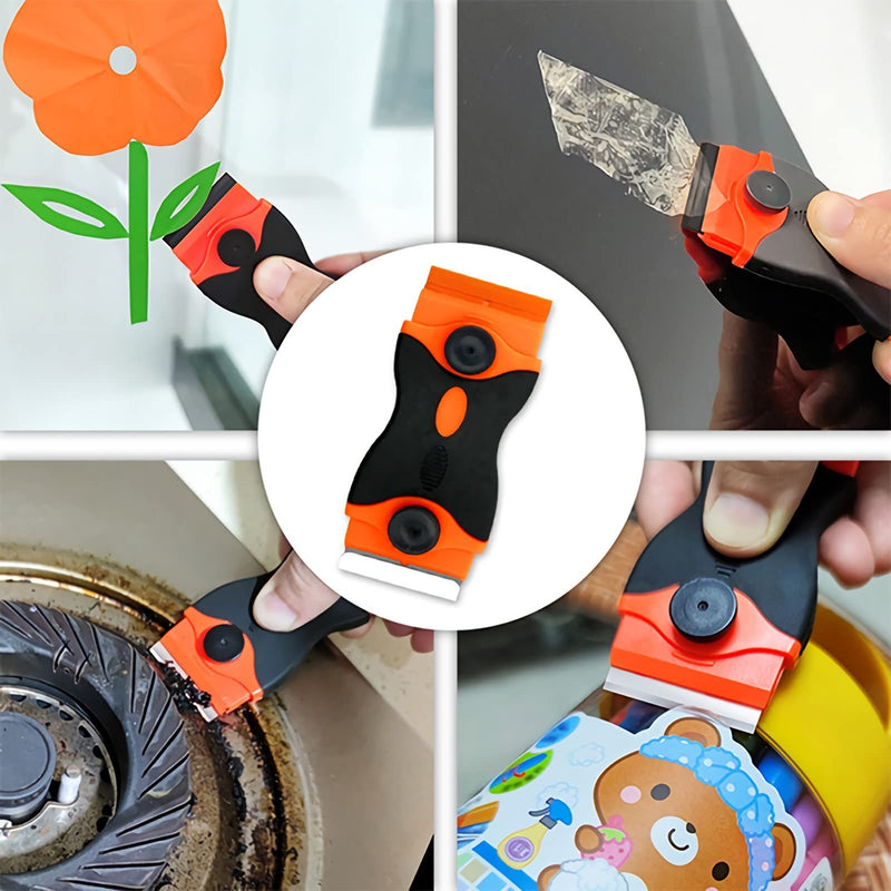 Razor Blade Scraper, 2-in-1 Plastic Scraper Tool with 20 Razor Blades, Multi-funtional Cleaning Razor Scraper for Paint, Label, Decal, Sticker Remover, Gum, Caulk, Adhesive Removal, Cooktop, Wallpaper Orange