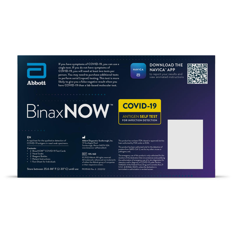 BinaxNOW COVID-19 Antigen Self Test, 1 Pack, 2 Tests Total, COVID Test With 15-Minute Results Without Sending to a Lab, Easy to Use at Home 2 Test Total