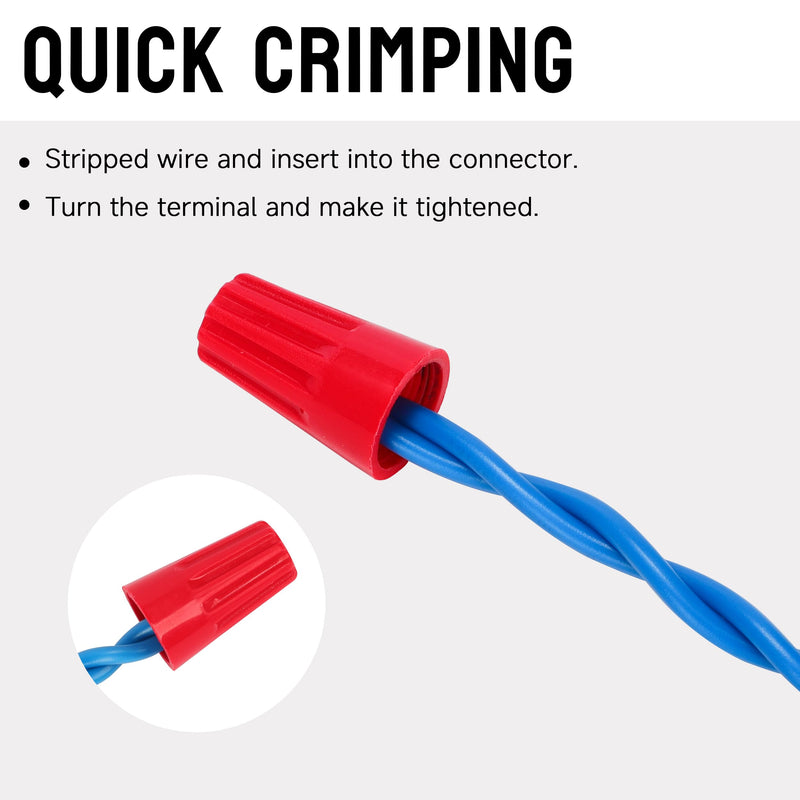 100pcs Wire Nut Connector - AWG 18-8 Red - Insulated Insert Twist Electrical Wire Terminal with Spring, Portable Wire Caps for Quick Connection REGULAR-NUT