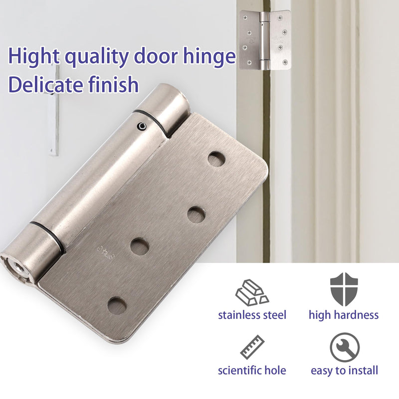 2 Pieces Self Closing Door Hinge 4 inch Satin Nickel Auto Close Hinge Adjustable 4" x 4" Spring Hinges Door Closer Hinge 1/4" Radius Corner Commercial Auto Self-Closing Hinge