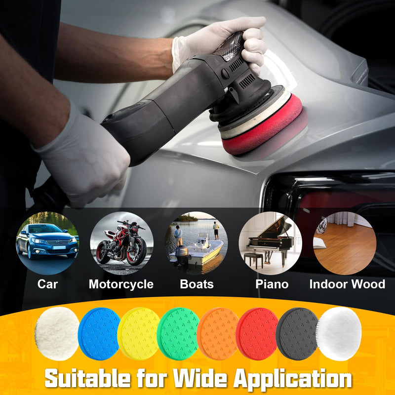 7.5 Inch Buffing Pads, 8 Pcs Polishing Pad, Car Compound Buffing Sponge Pads and Woolen Pads Cutting Polishing Pad Kit for Car Buffer Polisher Compounding, Polishing & Waxing 7.5 - Inch