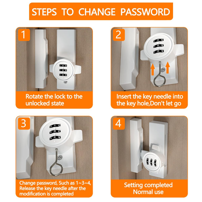 INIRET 2 Packs White Mechanical Password Lock for Barn Doors, Keyless Entry to Protect Privacy, 3-Digit Combination Flip Latch - Suitable for Windows, Cabinets, Bathroom, and Sliding Doors