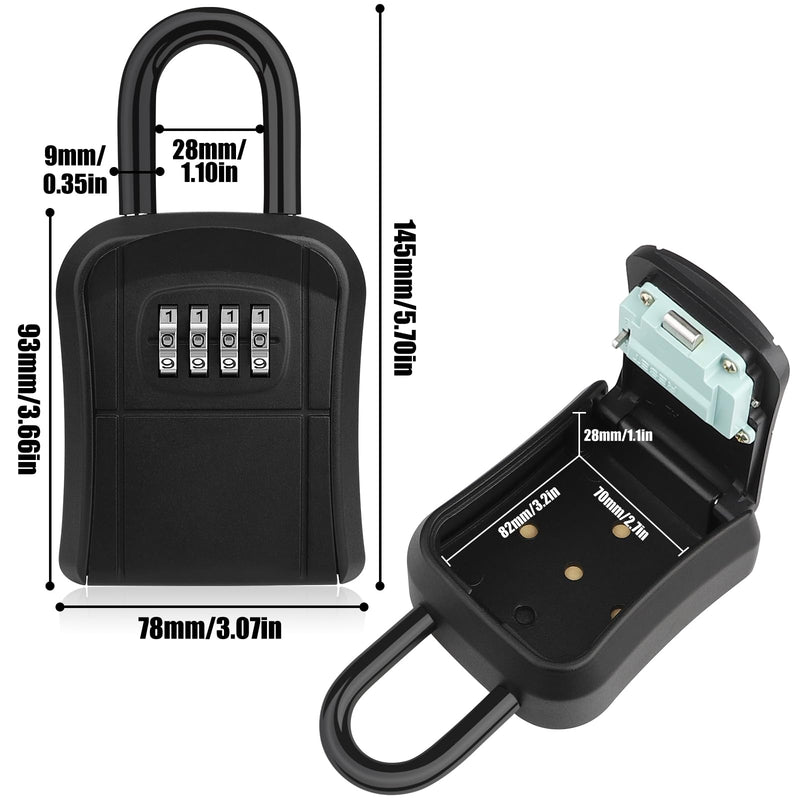 Key Lock Box, [New Version] Diyife Lock Box for House Key, Portable Lockbox for Keys, 4 Digit Combination Key Safe Storage, Waterproof Key Lock Box Wall Mounted for Outdoor Home Garage Office, Black 1 Pack