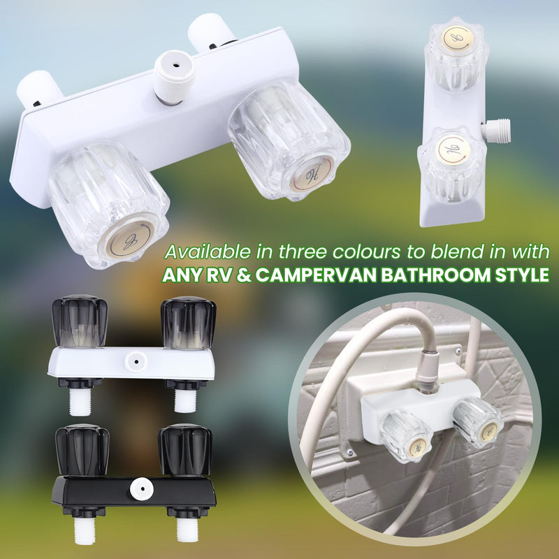 RV Shower Faucet, Dual-Handle Camper Shower Faucet with Acrylic Knobs, 4" RV Shower Valve Diverter, RV Outdoor Shower for RV, Camper Van, Outside and Inside Bathroom Shower (White) White