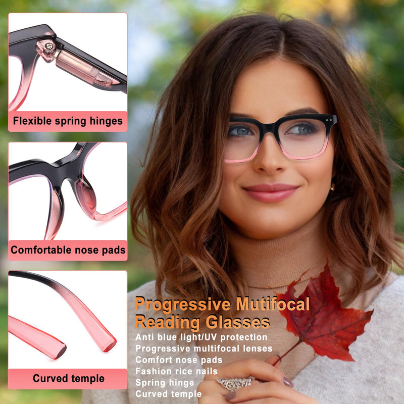 Progressive Multifocus Reading Glasses for Women Men Blue Light Blocking Spring Hinge Square Computer Readers 4 Pack Mixed B 1.75 Diopters