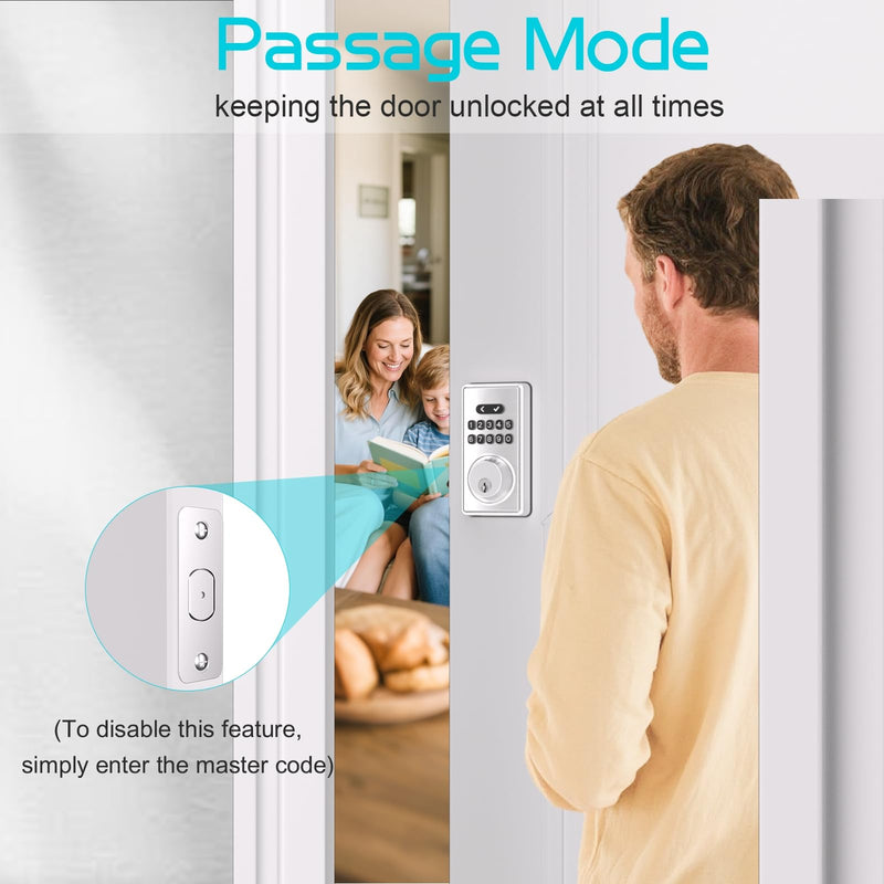 Keyless Entry Door Lock with Keypad, Deadbolt Smart Code Lock for Front Door with 2 Keys, Customizable User Codes, Auto Locking, Easy Installation