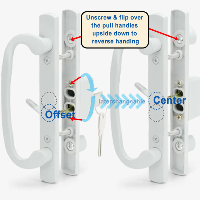Keyed Sliding Patio Glass Door Handle Set Fits for Truth Legacy & Sash Controls P/N #2265, 45° Keyway w/o Mortise Lock, 3-15/16" Hole Centers, Non-Handed, White Diecast, A/B Position
