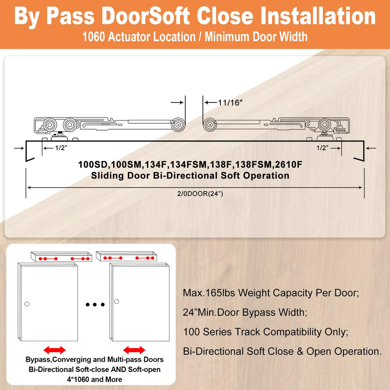 Pocket Door Soft Close Top Hanger Assemblies Fit for Johnson P/N #1060 & #1062, Sliding Door Roller Works with 100, 134F, 138F, 2610F Series Track, 1" Nylon Ball Bearing Tri-Wheel, Bi-Direction (1PC) 1PC