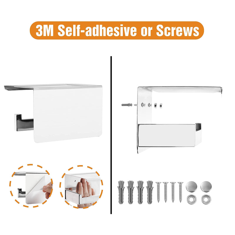 HITSLAM Toilet Paper Holder with Shelf, Stick on Chrome Tissue Roll Holder Self Adhesive or Wall-Mount with Storage Shelf for Bathroom Medium