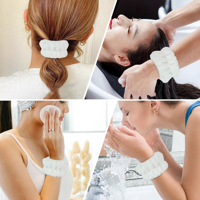 2pcs White Wrist Bands for Washing Face, Spa Face Wash Wristbands, Absorbent Microfiber Wristbands for Bathing, Yoga Practitioners, Fast Drying, Prevent Water Spilling Down Your Arms