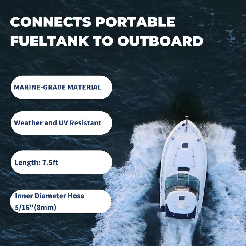 5/16" 7.5FT Outboard Fuel Line Kit with Connectors for Mercury mariner Boat | Includes 8mm Fuel Line With Primer Bulb Fits Universal Sprayless Connector 8838HF6,8838TM6 & 22-13563Q3 Fuel Tank Connector 5/16" Fuel Line with Connectors