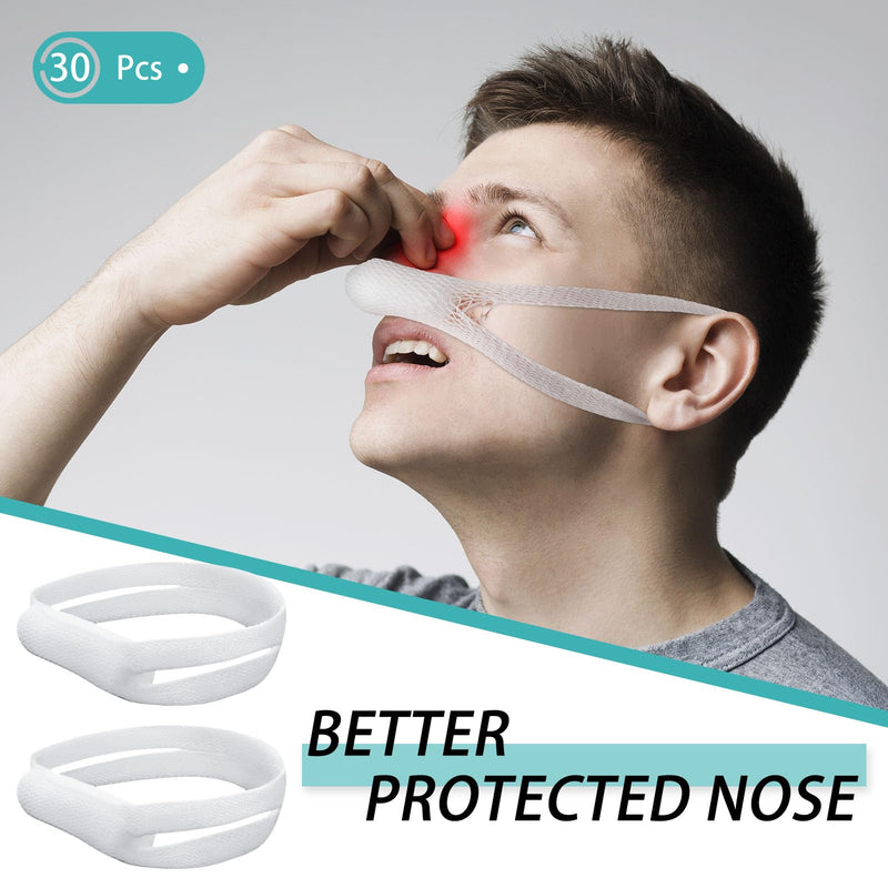 Patelai 30 Pcs Elastic Nose Bandage, External Nasal Bandage Dressing Holder with High Absorption Capacity for Nose, White