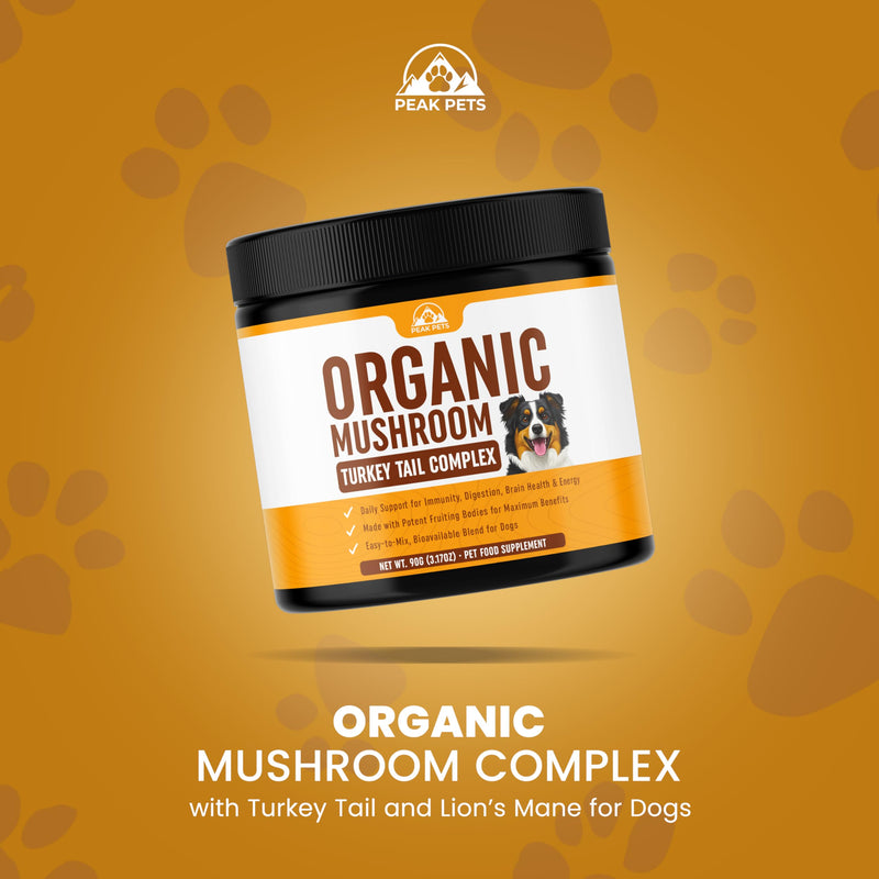 Turkey Tail Mushroom for Dogs Supplement Powder (90g) Organic Mushroom Complex with Lion's Mane for Dogs - Immune Support, Brain Health and Digestion - Third Party Tested, Non-GMO and Made in USA