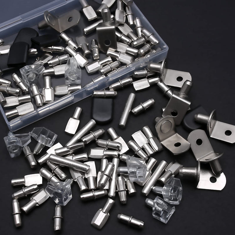 112 Pcs 5 Styles Shelf Nail kit, Metal Nickel Plated Shelf Support pin, Silicone Cover, Suitable for Kitchen Cabinet, Bookcase Support pin and pin 112 PCS Mixed (silver)