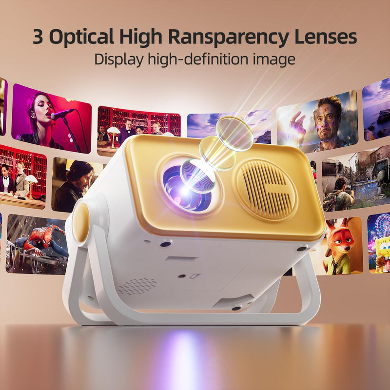 BKZ 2025 upgraded 360°Adjustable Dual Stand AI Auto Keystone Electric focus Mini Portable Projector with Bluetooth 5.4, 1080P support Outdoor and movie Projector compatible with HDMI/USB/Phone/PC