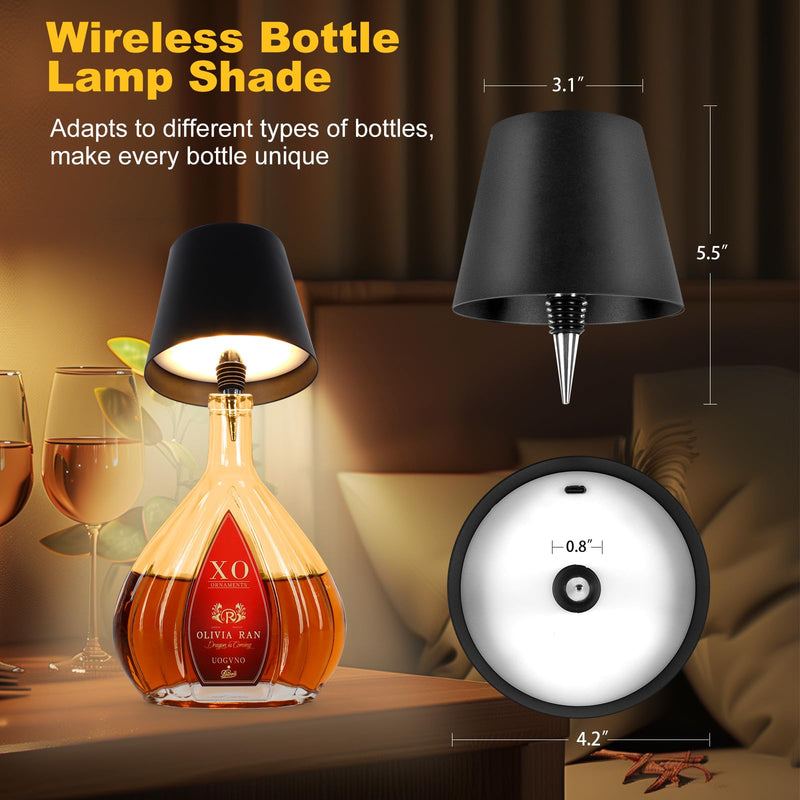 Wireless Bottle Lamp, 2024 New 3 Color Rechargeable Wine Bottle Lights for Bars Restaurants (Black, 1PC) Black