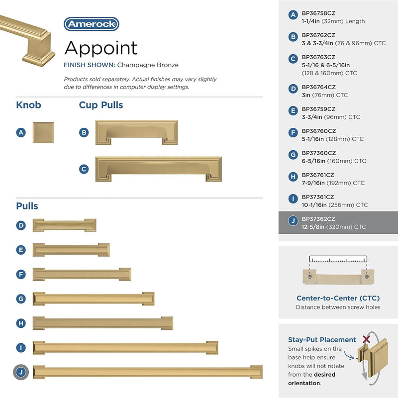 Amerock BP37362CZ | Champagne Bronze Cabinet Pull | 12-5/8 inch (320 mm) Center to Center Cabinet Handle | Appoint | Drawer Pull | Kitchen Cabinet Handle | Furniture Hardware