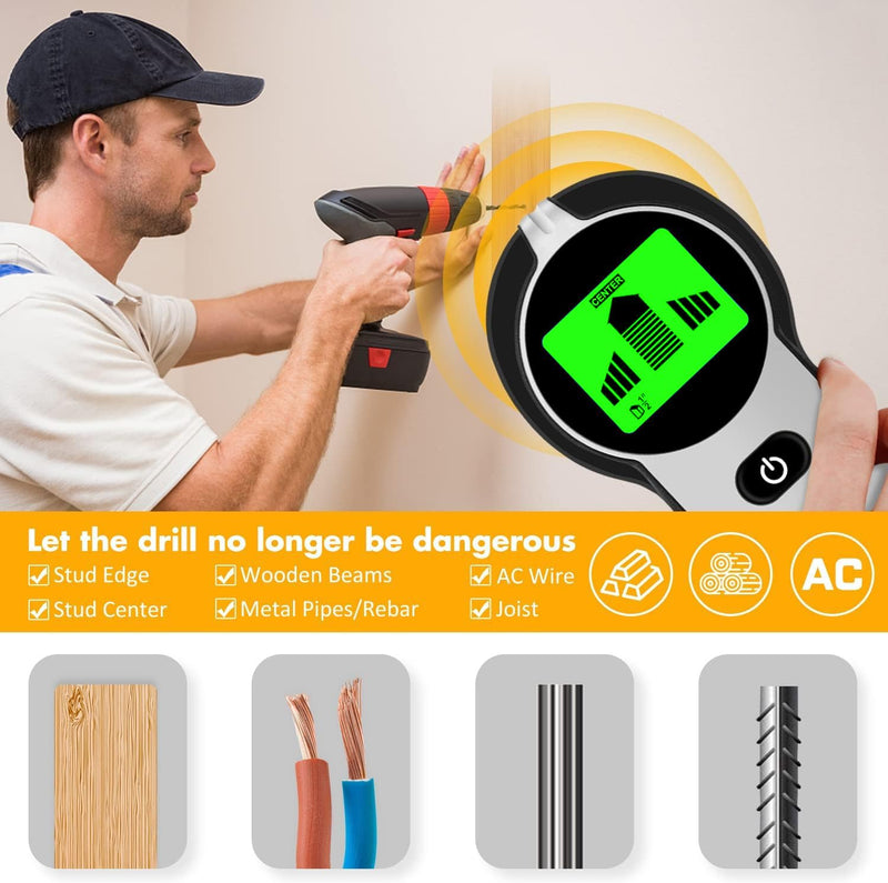 Stud Finder Wall Scanner 5 in 1 Upgraded Electronic Wall Scanner with Battery for Wood Metal and AC Wire Detection,HD LCD Display and Audio Alarm, Green