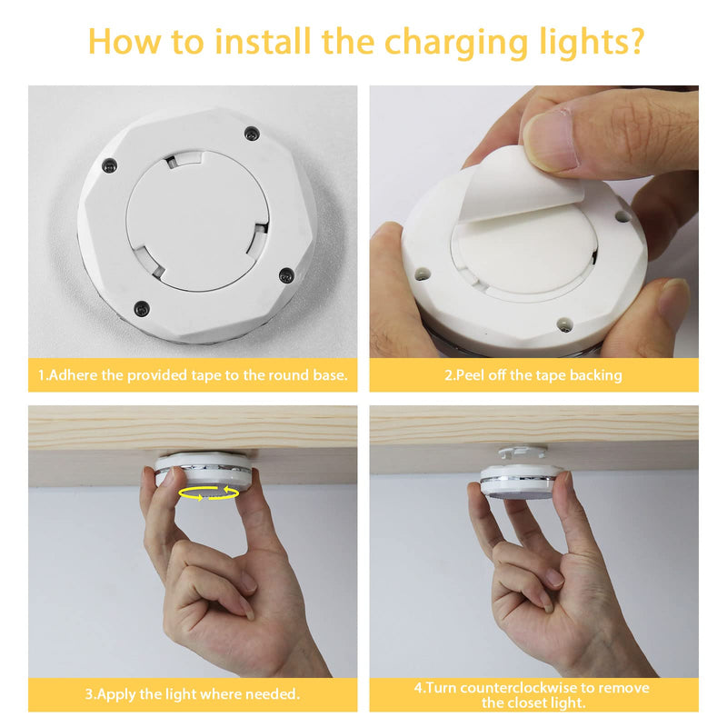 Under-Cabinet-Lights-Rechargeable-Puck-Light: LED Closet Lights with Changeable 16 Colors USB Charging Battery Lights with Timing,Dimmable Under Counter Lights for Kitchen Bedroom Rechargeable 3 pack White