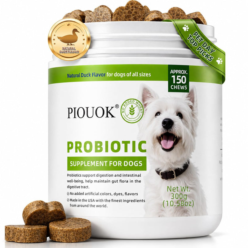 Probiotics for Dogs - 150 Soft Chew, Dog Probiotics for Digestive Health and Diarrhea, Allergies & Immune Support Dog Probiotic Supplement, Daily Probiotics for All Dogs, Natural Duck Flavor 150ct