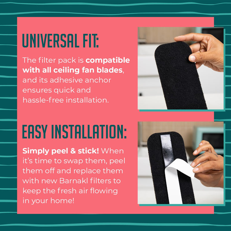 Ceiling Fan Filters | Activated Coconut Shell Carbon Filter | Easy-Stick Universal Ceiling Fan Air Filters | Unscented Ceiling Fan Blade Filters for Common Household Contaminants, (3-Count) 3