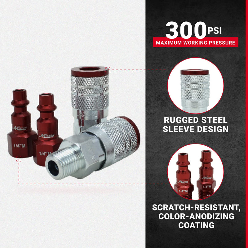 Milton S-314MKIT ColorFit Coupler & Plug Kit - (M-Style, Red) - 1/4" NPT, (14-Piece) - NewNest Australia