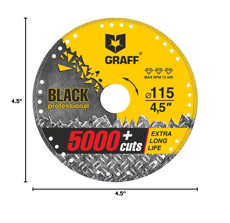 GRAFF Black Cut Off Wheels 4 1/2 Inch - Diamond Metal Cutting Disc for Angle Grinder 4.5 Inch - 60x Longer Wheel Life Ø 115 mm (4 ½ Inch) - GRAFF Black
