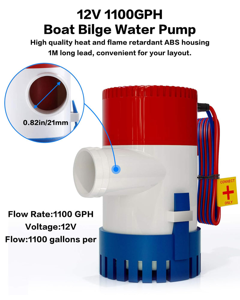 1100 GPH Boat Bilge Pump 12V with Automatic Boat Pump Float Switch Marine Bilge Water Pump High-Flow Fully Bilge Pumps for Boats, Yachts 1100gph Bilge Pump With Float Switch