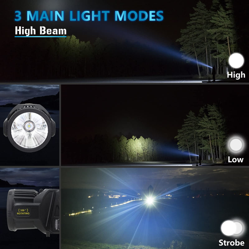 Spotlight 3000000 Lumens, 9 Modes Rechargeable Led Spotlight Flashlight with 350° Rotate Head, Super Bright Spot Lights Outdoor Handheld, IPX6 Waterproof Solar Flashlight As Seen on TV, XX-Large