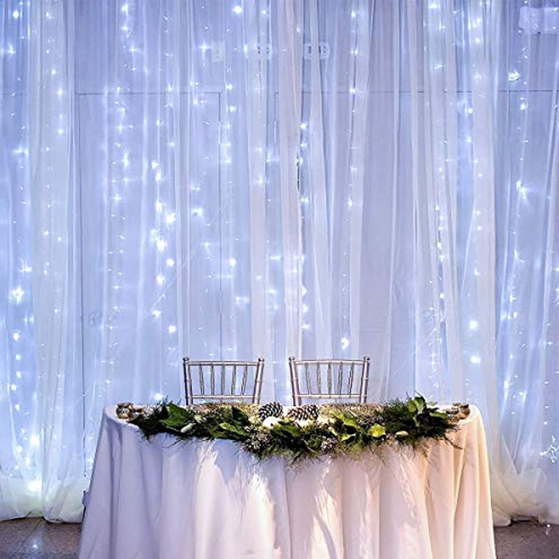 Dazzle Bright Curtain String Lights, 300 LED 9.8ft x 9.8ft 8 Lighting Modes Fairy Lights USB Powered, Waterproof Lights for Christmas Party Wedding Outdoor Indoor Wall Decorations (White) White