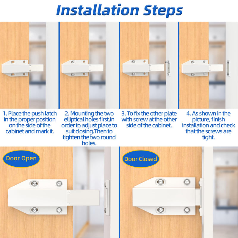 Jiayi Push Open Door Latch Push Catch Magentic Push Open Cabinet Latches Hardware for Kitchen Drawer Closer Touch Release Open for RV Door Damper, Large Push to Open Wardrobe Closure (White, 8 Pack) White