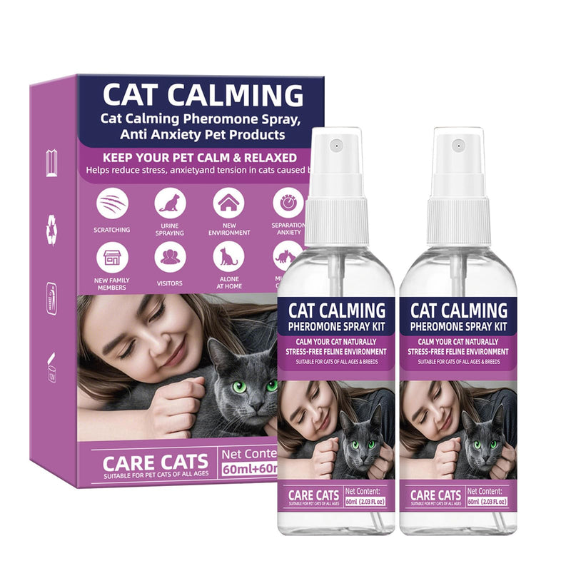 Cat Calming Pheromone Spray Kit Feline Calm Pheromones Vet Recommended Drug-Free Anxiety Relief for Multi-Cat Homes,Stops Scratching & Urine Marking,60-Day (120ML) 120ML