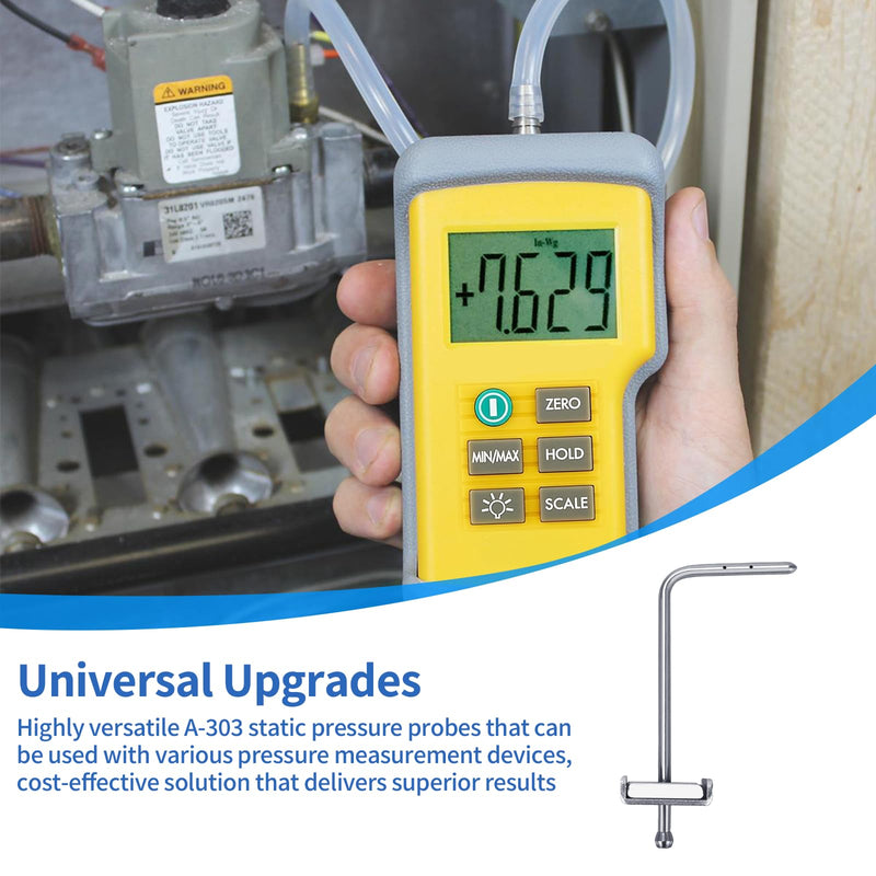 A-303 Static Pressure Probe fit for HVAC,Manometers, Magnehelic Gages, Pressure Switches, Portable Static Pr Tip for 3/16" Plastic or Rubber Tubing, Pitot Static Tube with Magnetic Flange