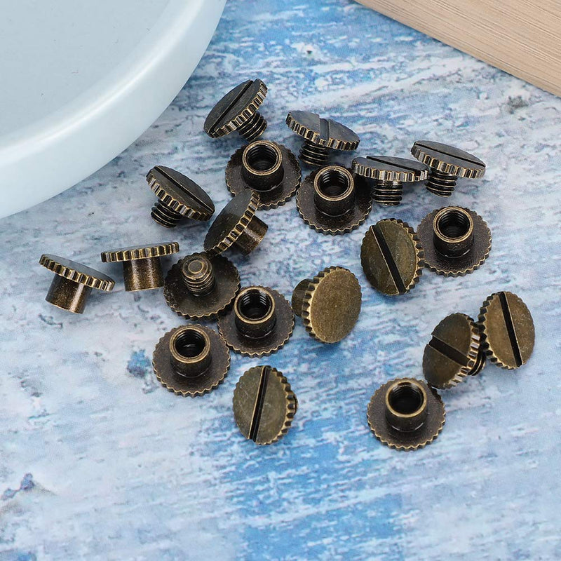 30 Set Book Rivets Metal Leather Rivets Knurling Flat Brass Screw Post Chicago Screws Binding Button Tack 9.5x4mm Nail + 4mm Screw(Bronze)