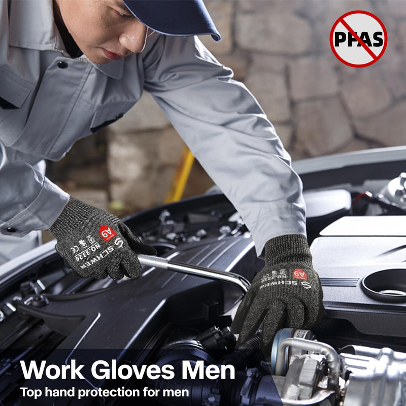 Schwer ProGuard Highest Level Cut Resistant Work Gloves PR3326 for Extreme Protection，ANSI A9 Cut Gloves with Reinforced Thumb, Non Slip, Breathable, Durable, Touch-screen, PFAS Free, Black 1 Pair（L） Large