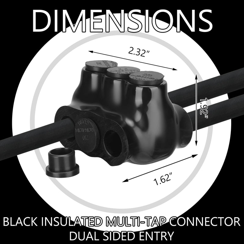 5 Pack Black Multi Cable Connector Insulated Multi Tap Connector 3 Wire Port Splice Dual Sided Entry Prefilled with Oxide Inhibitor (2/0-6awg) 5 2/0-6AWG