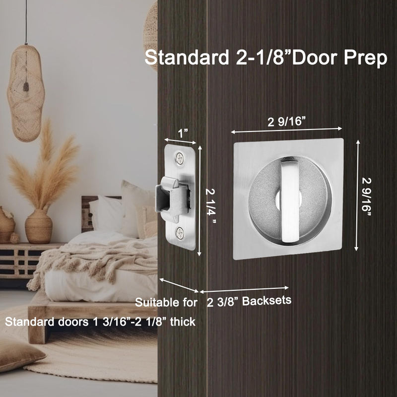 Dontay Pocket Door Passage Lock,Double Sided Rotation Privacy Lock with Large Lever,No Key Flush Mount Latch,Fits Bed&Bath Room Doors Thickness 1-3/8 to 2-3/16 inch(Brushed Nickel,1) Brushed Nickel