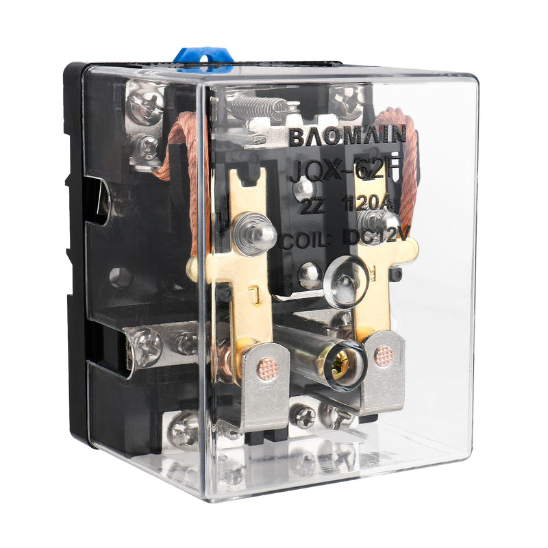 Baomain High Power Relay JQX-62F-2Z 12V DC 120A DPDT 2NO 2NC Electronmagnetic Relay Transparent Dust-Proof Type, 35mm Rail Mount Transparent (120A)