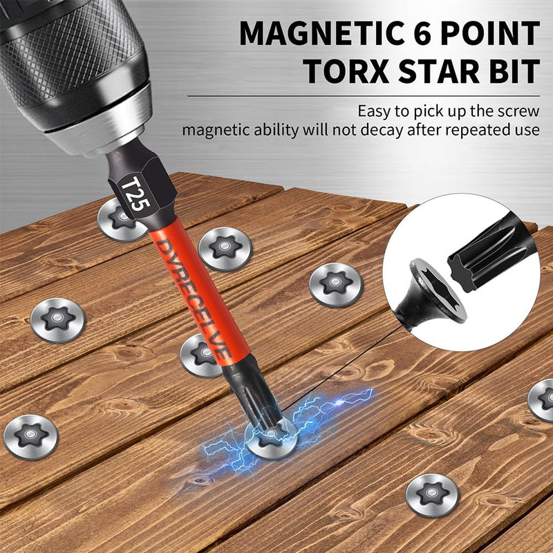 10-Pack T25 Torx Bits for Impact Driver- Torx Bit Set 2'' Long, Profession Star Bits Set, Magnetic T-25 Torx Bit, S2 Alloy Steel Torque Bits, T Bit Set 1/4'' Hex-Shank, Star Drill Bit Set, T25 Bit 10pcs T-25 Torx Bit