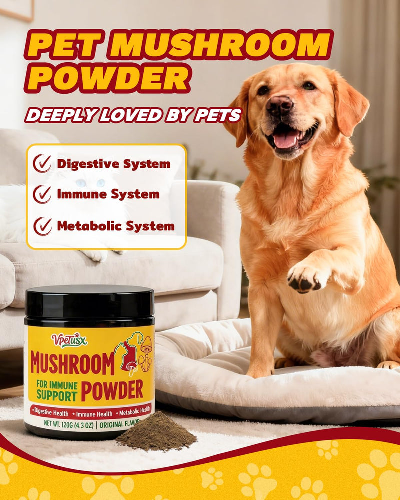 Organic 8-in-1 Turkey Tail Mushroom Powder for Dogs - Senior Dog Immune & Gut Defense, Soft Bumps & Energy Support,No Fillers, Potency(120g)
