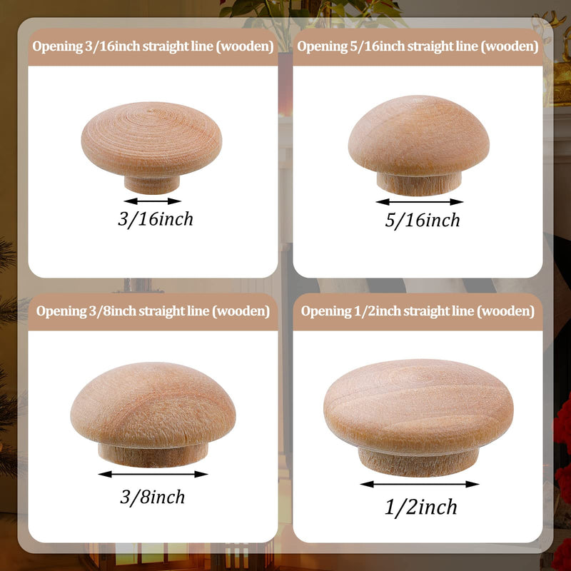 Bucherry 120 Pieces 4 Sizes Wood Plugs Wooden Hole Plugs Button Stoppers Hardwood Hole Stoppers for Gap in Locking Tube Furniture, 3/16 Inch, 5/16 Inch, 3/8 Inch, 1/2 Inch(Vivid Style) Vivid Style