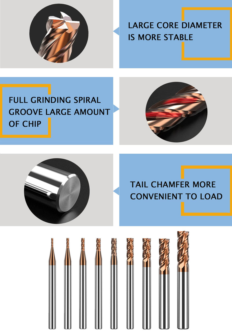 1pc 4 Flutes Carbide Square End Mill - 3mm (0.118'') Dia, 4mm (0.157'') Shk Dia - Micro Grain CNC Router Bits Carbide Milling Cutter for Alloy Steel/Hardened Steels - HRC55 - TISIN Coated, Gold 3mm【0.118"】Dia,4mm【0.157"】Shank Dia