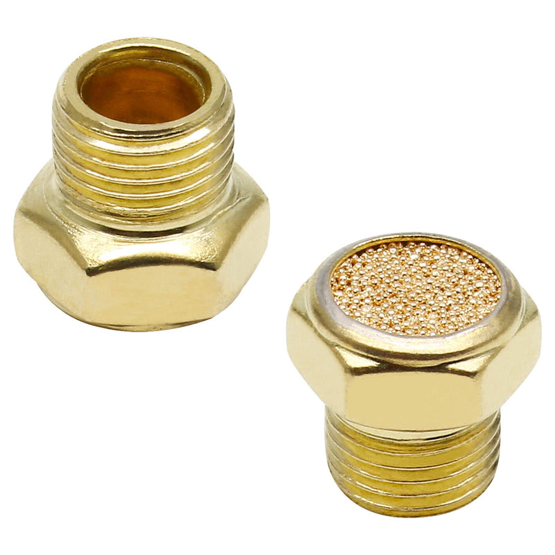 10pcs Air Pneumatic Muffler, 1/8" Male Thread Brass Air Exhaust Silencer Sintered Bronze Muffler, Flat Head 1/8" Male, 10PCS