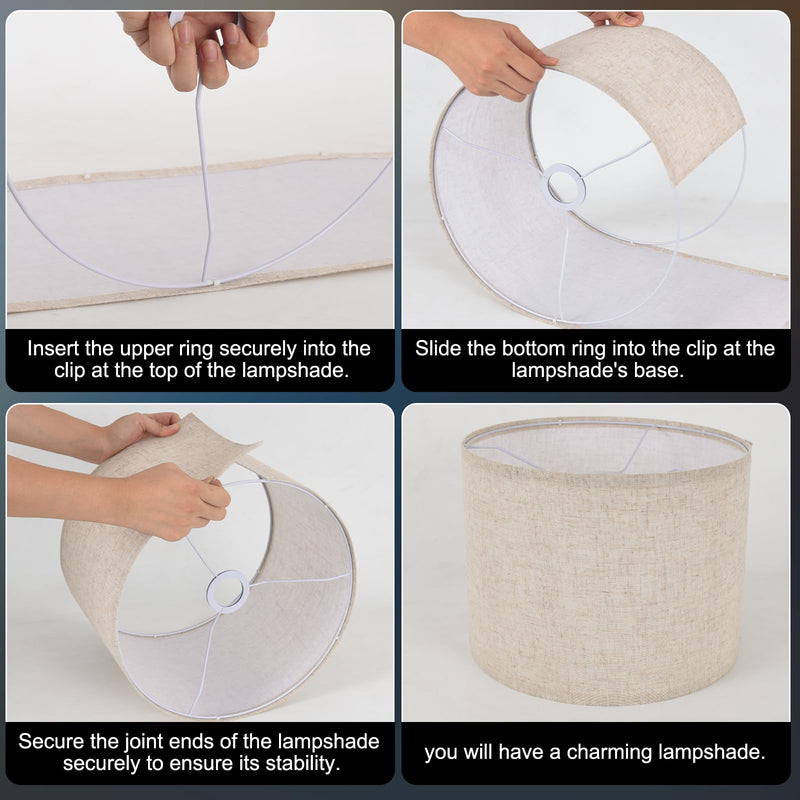 Small Lamp Shade, Beige Drum Lampshade 8.7''Top X 8.7'' Bottom X 7.9'' High, Replacement Lamp Shade Natural Linen Hand Crafted for Table Lamps Floor Lamps Chandelier Lamp, Easy Assembly Required