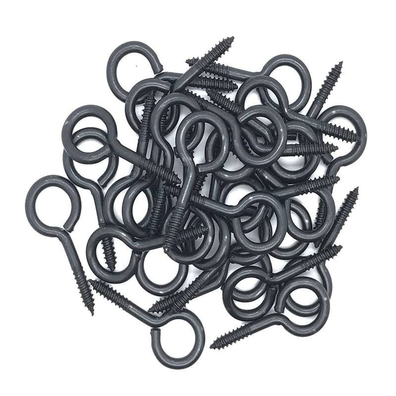 Screw Eyes, 2 Inch Metal Eye Hook, Zinc Plated Self Tapping Screw Hooks Ring, Eyelet Screws Black 30 Pcs