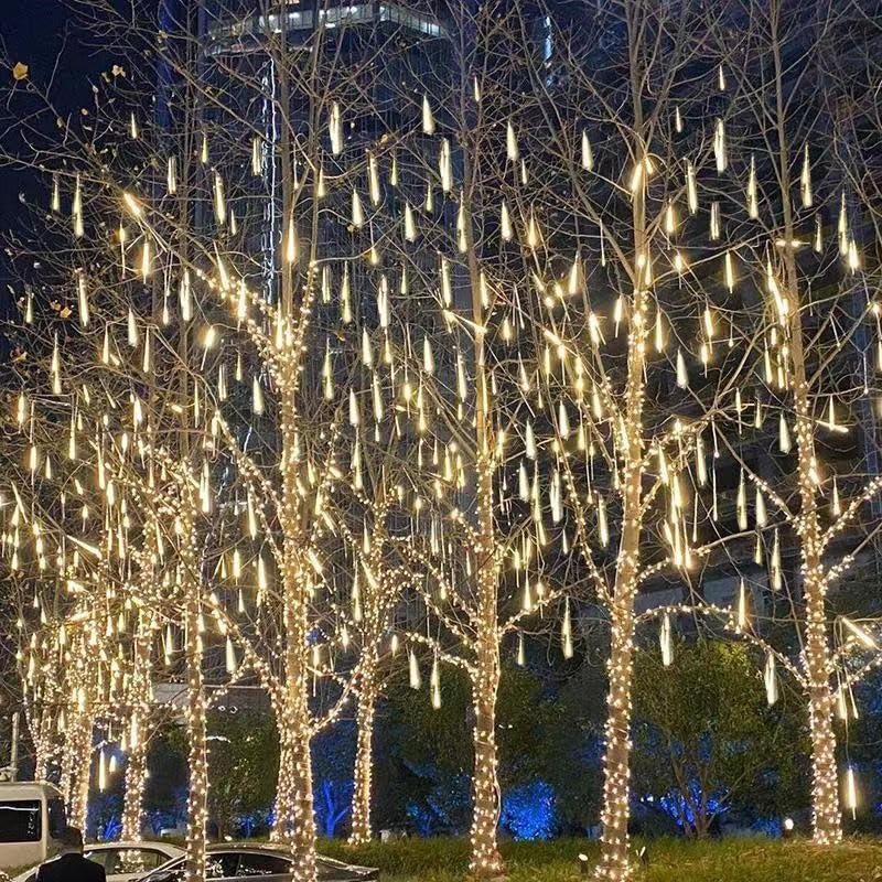 Brightown Solar Meteor Shower Lights Outdoor - 576 LED Rain Drop Lights with 16 Tubes, 16 Inches - Solar Powered Christmas Decorations for Tree Bushes Holiday Party Christmas Decor, Warm White 16Inch 16Tube 576LED