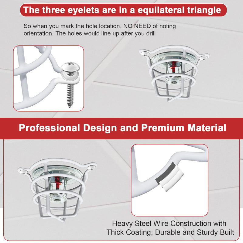 (2 Pack) TunaMax White Fire Sprinkler Head Cage Cover Protector Guard for Both 1/2" & 3/4" and Flush Mount & Side Wall & Pendent Semi - Recessed Sprinkler Heads Fire Sprinkler Covers for Ceiling Mount 2 Pack