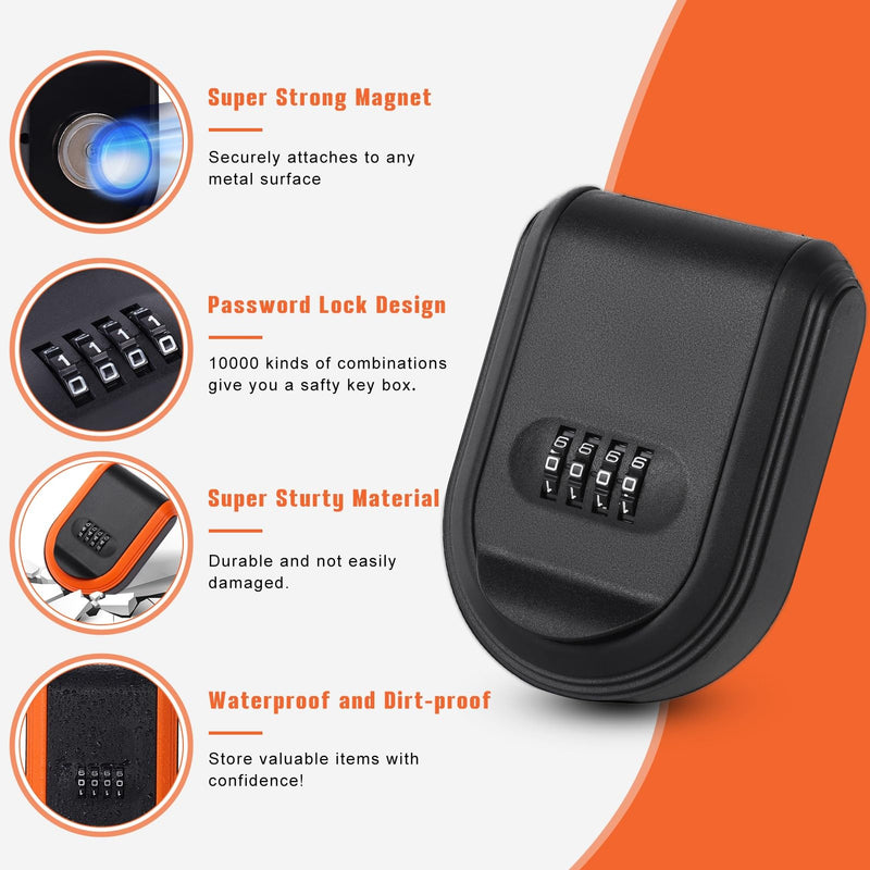 Magnetic Key Box with Combination Lock, Car Key Lock Box with Strong Magnet to Hide Spare Keys Indoors, Outdoors, Magnetic Key Holder for Under Car (Black) Black