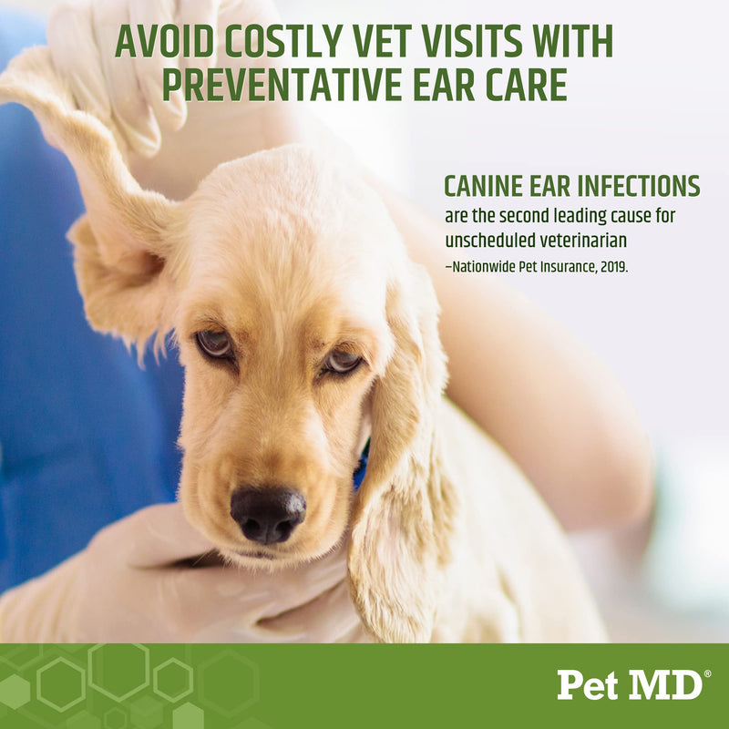 Pet MD Dog Ear Cleaning Wipes with Aloe and Eucalyptus + Veterinary Tris Flush Cat & Dog Ear Cleaner - PawsPlanet Australia