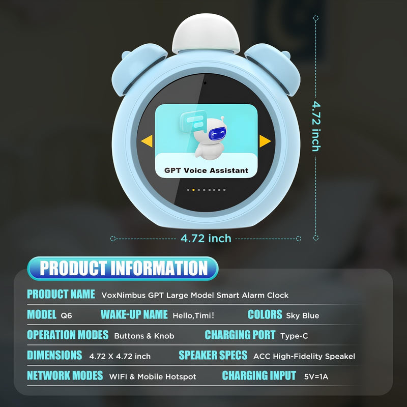 AI Kids Alarm Clock with Voice Control, Children's Focus Ready to Rise Sleep Trainer, AI Assistant Smart Clock, Sound Machine OK to Wake for Toddlers Kids, Digital Partner for Girls Boys